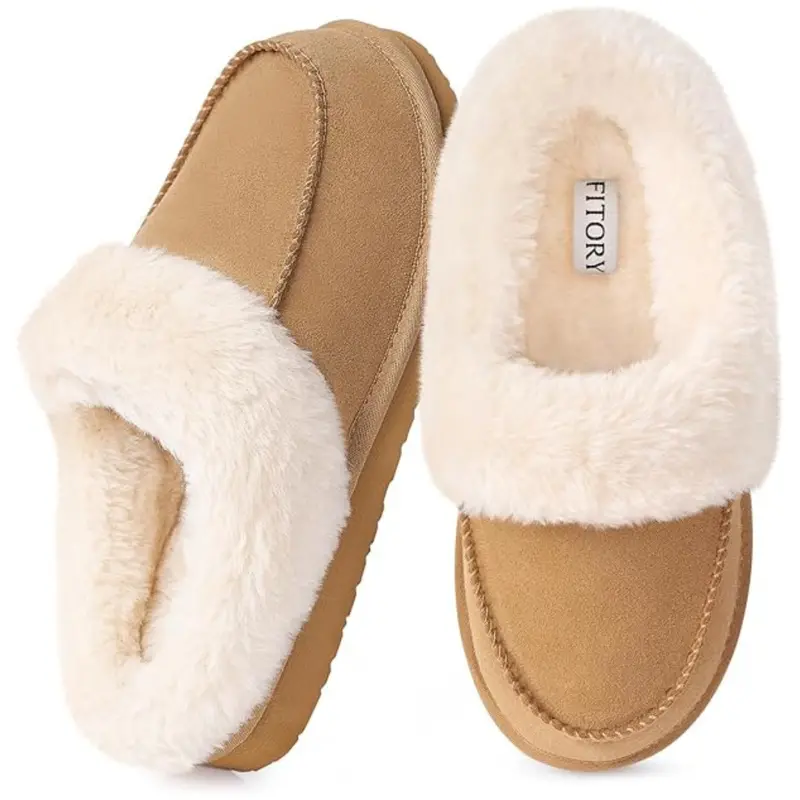 Fitory Women's Suede Slipper With Faux Fur Lining 1