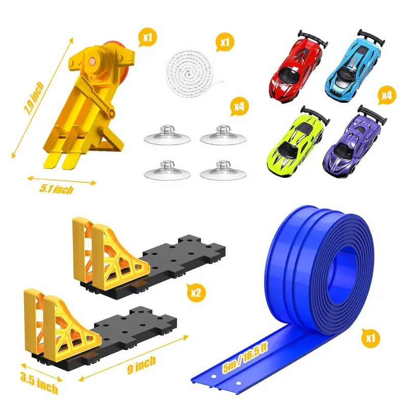 Flex Race Track 16 Ft With Start Gate Accessories Compatible With Diecast 1/64Th Cars 1