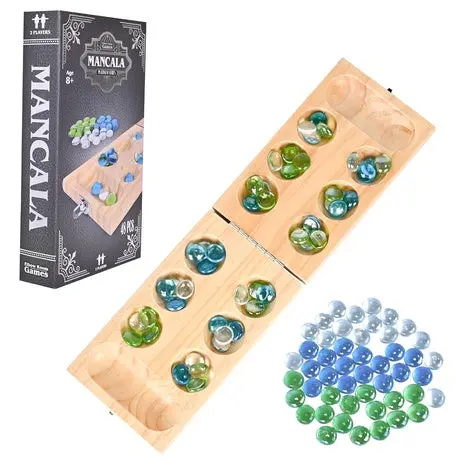 Folding Mancala Set With 48 Glass Stones 1