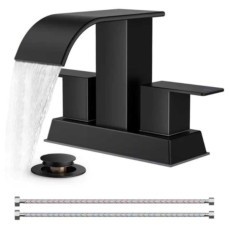 Forious 4" Centerset Waterfall Bathroom Faucet (Matte Black) 1