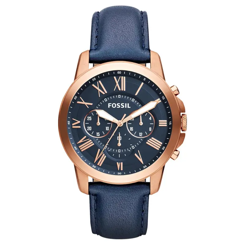 Fossil Men's Grant 44Mm Quartz Stainless Steel & Leather Chronograph Watch 1