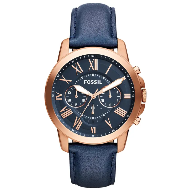 Fossil Men's Grant 44Mm Quartz Stainless Steel & Leather Chronograph Watch 1