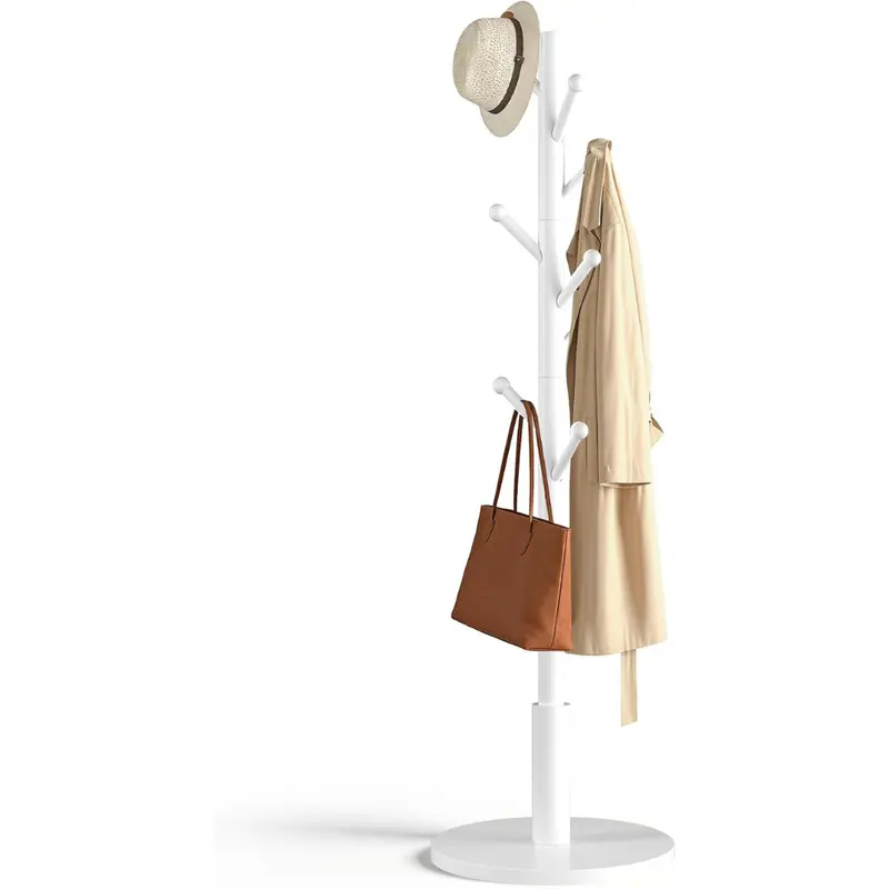 Freestanding Wooden Coat Rack Stand W/ 8 Round-Tip Hooks (Various) 1