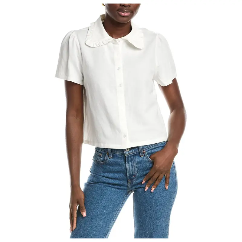 French Connection Womens Linen-Blend Ruffle Top 1