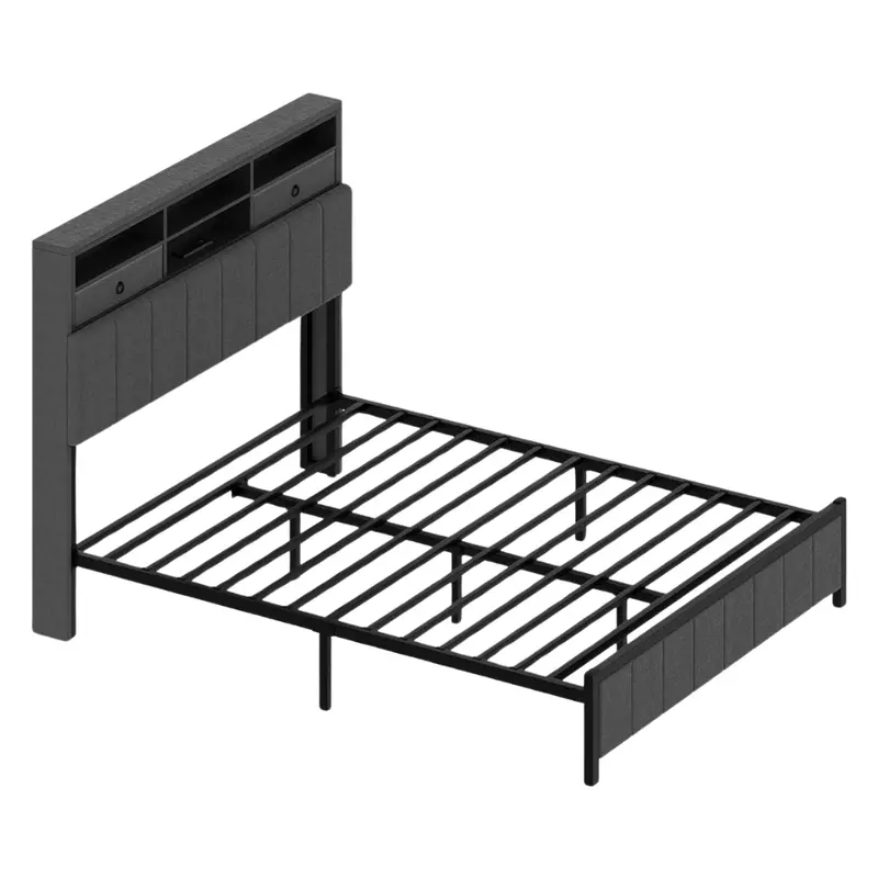 Full Size Bed Frame With Storage Headboard & Led Lights 1