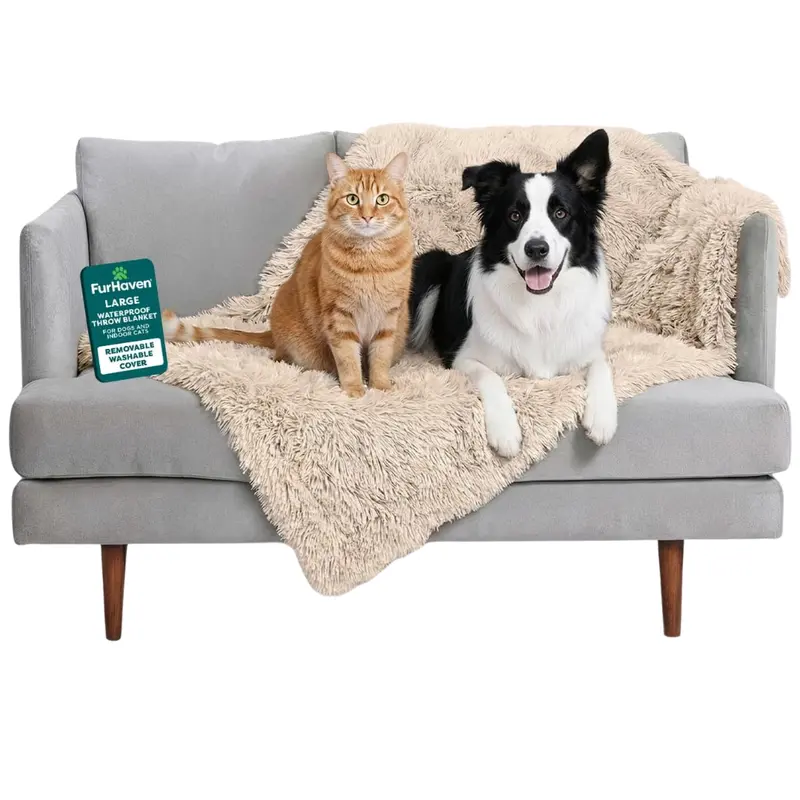 Furhaven Long Faux Fur & Velvet Water-Repellent Pet Blanket 1
