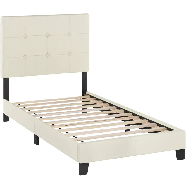Furinno Laval Button Tufted Upholstered Platform Twin Size Bed Frame 1