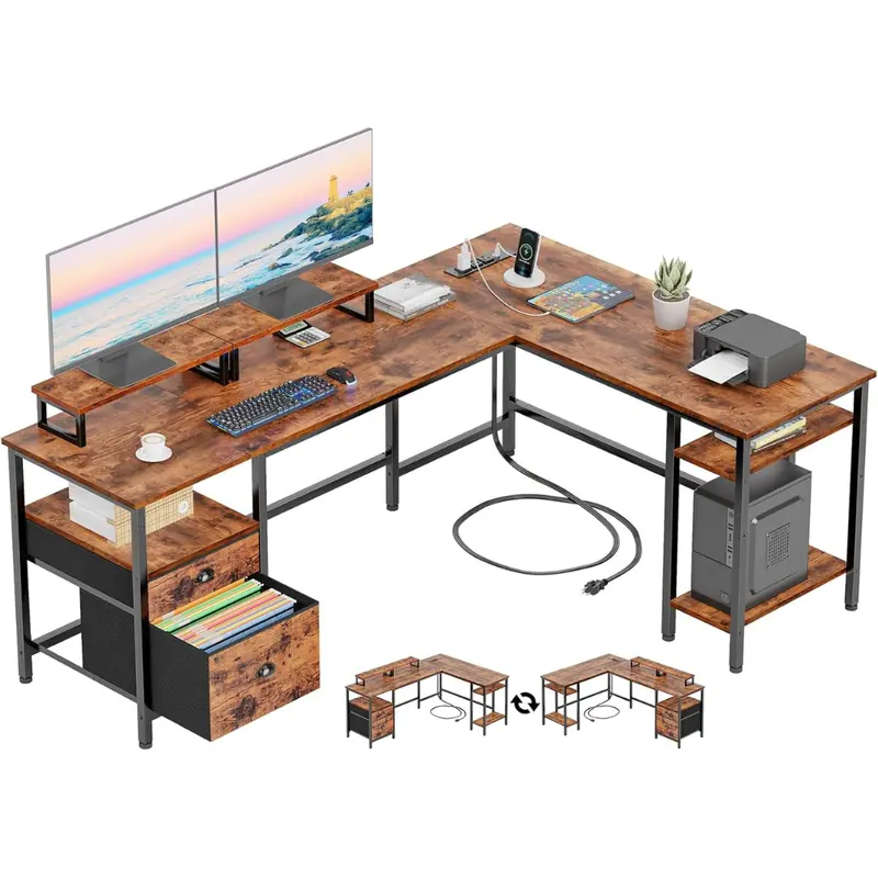 Furologee 66" L Shaped Reversible Computer Gaming Desk 1
