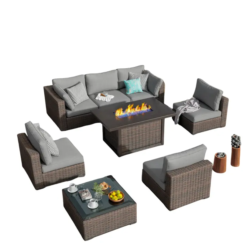 Gaildon 8 Piece Patio Furniture Set With Fire Pit Table 1