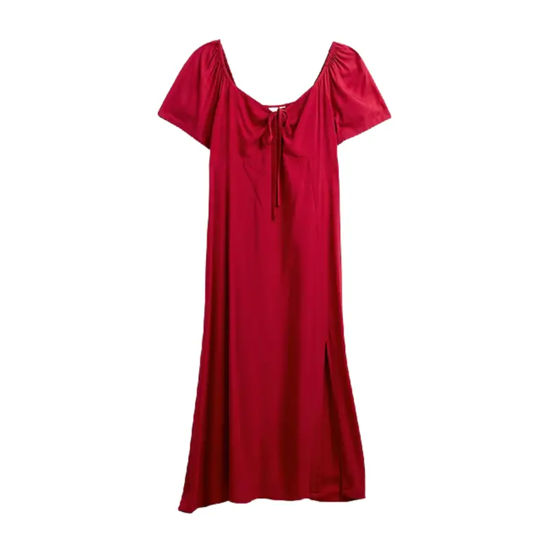 Gap Factory Women's Puff Sleeve Midi Dress (Burgundy Sled) 1