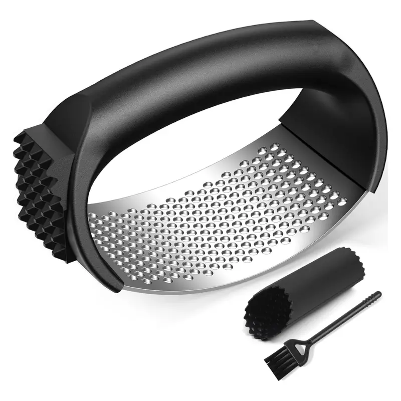 Garlic Press Rocker Set With Garlic Peeler & Cleaning Brush 1