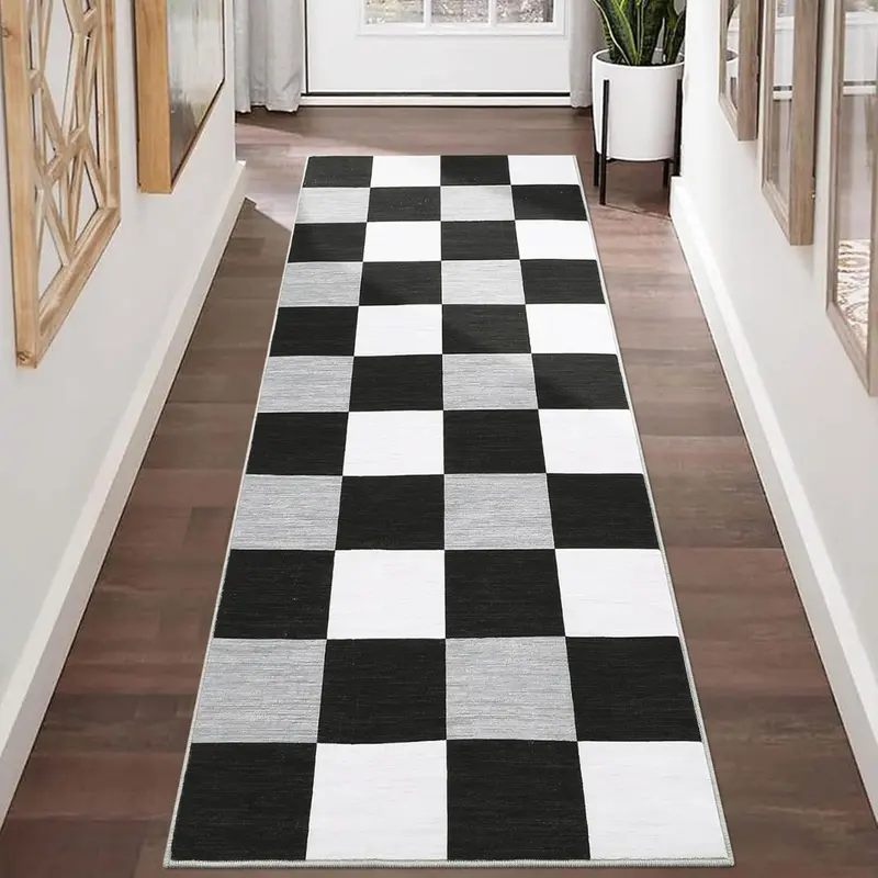 Garveehome 2Ft X 6Ft Ultra-Thin Plaid Runner Rugs 1