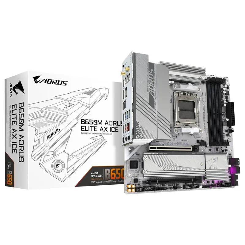 Gigabyte B650m Aorus Elite Ax Ice Am5 Micro Atx Motherboard 1