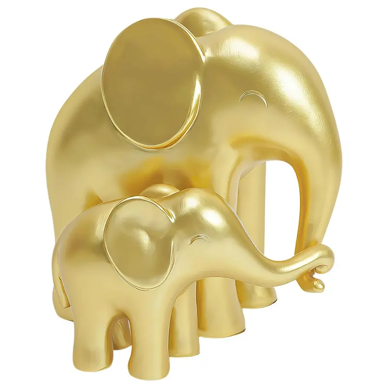 Gold Home Decor-Mom & Baby Elephant Statues Figurines 1