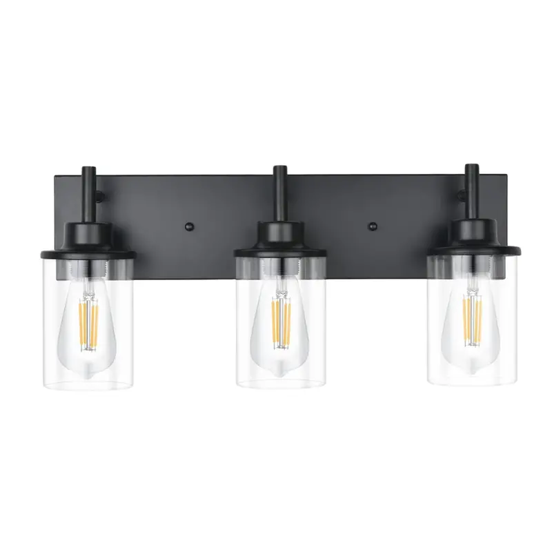 Goyeel 3-Light Matte Black Vanity Light With Clear Glass 1