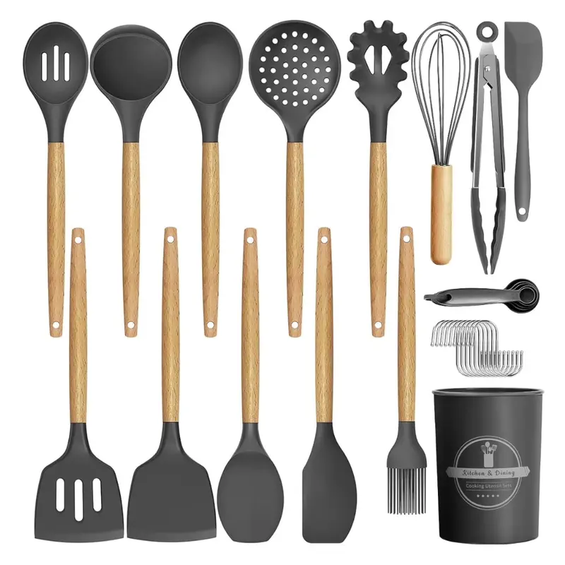 Gped 29-Piece Silicone Kitchen Utensil Set With Wooden Handles 1