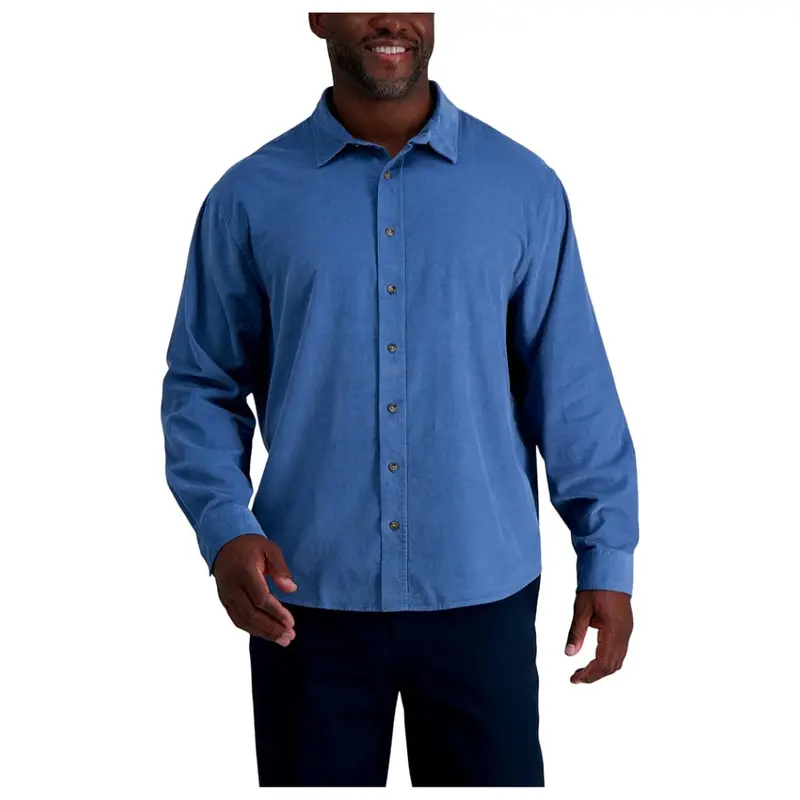 Haggar Men's Long Sleeve Casual Corduroy Button Down Shirt 1