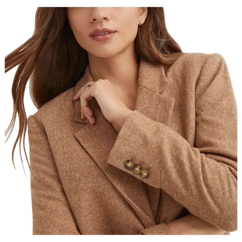 Herringbone Women's Relaxed Blazer (Camel / Ivory Multi) 1