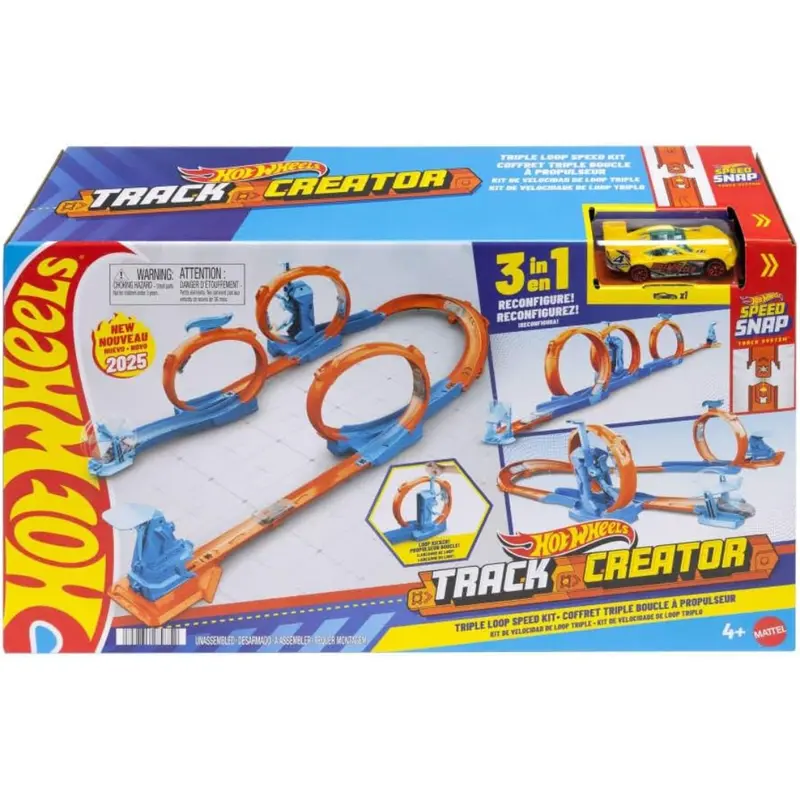 Hot Wheels Toy Vehicle Track Creator Triple Loop Kit W/ 1:64 Scale Toy Car 1