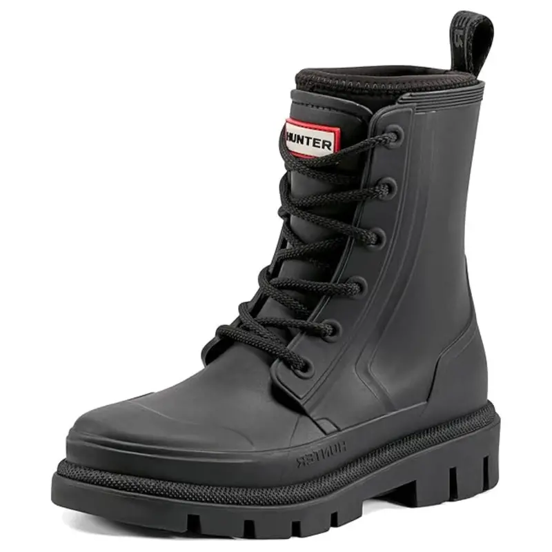 Hunter Women's Diana Lace Up Waterproof Rain Boots (Black) 1
