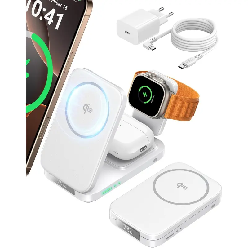 Iniu 3 In 1 Wireless Qi2 Certified Magnetic Travel Charger 1