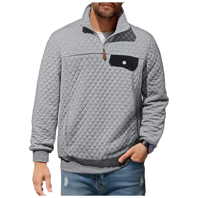 Jmierr Men's Heavyweight Stand Collar Quilted Sweatshirt W/ Pocket (Various) 1