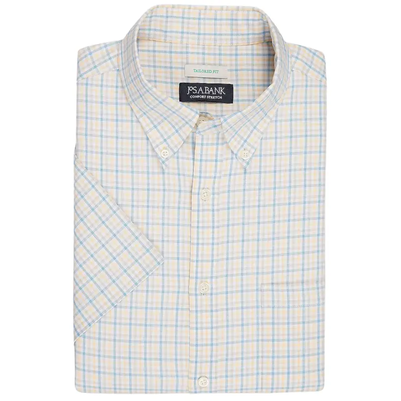 Jos. A. Bank Tailored Fit Tattersall Plaid Short Sleeve Sportshirt 1