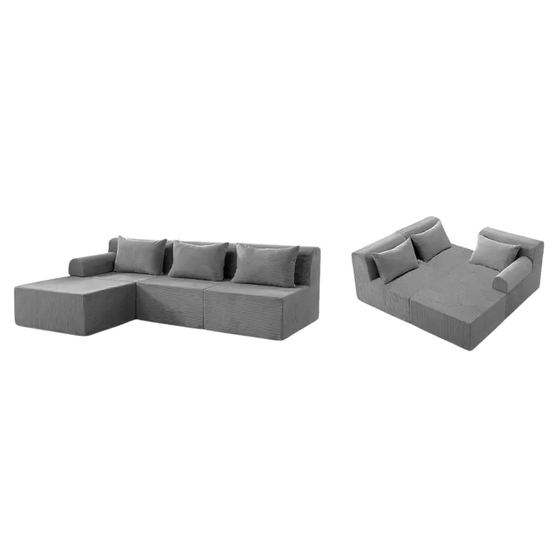 Joyyum 93" Modular Sectional Sofa With L-Shape Chaise (Grey) 1