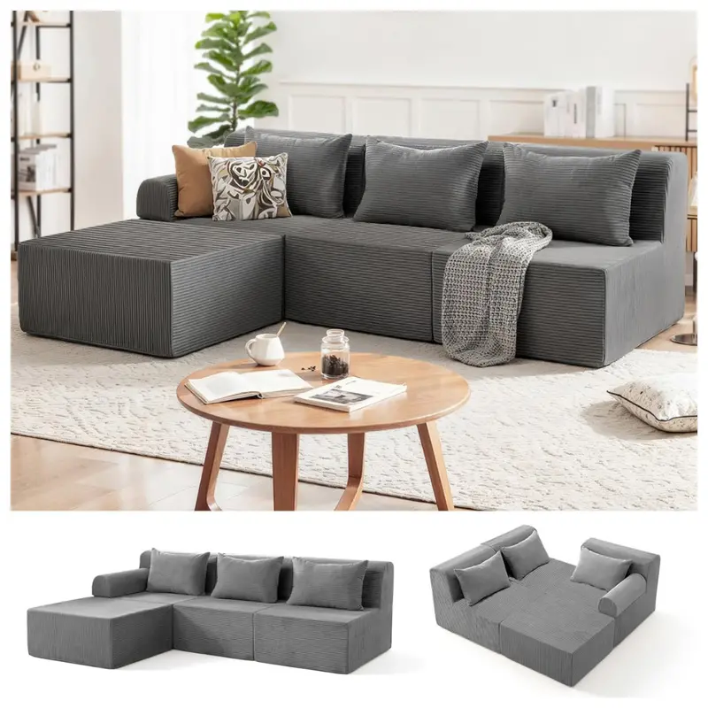 Joyyum 93" Modular Sectional Sofa With L-Shape Chaise (Grey) 1