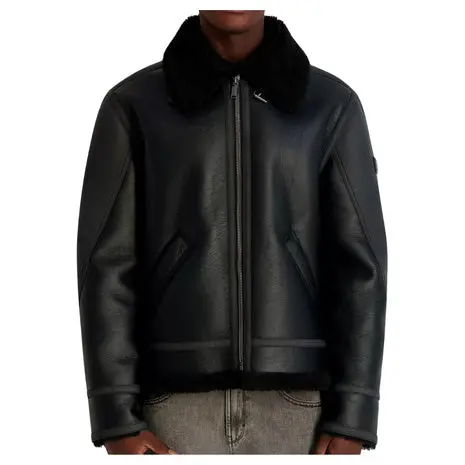 Karl Lagerfeld Paris Men's Faux Leather Sherpa Lined Collared Jacket 1