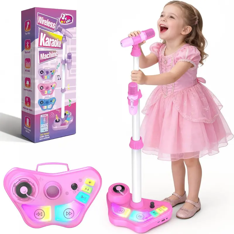 Kids Adjustable Stand Karaoke Machine Toy With 2 Mics 1