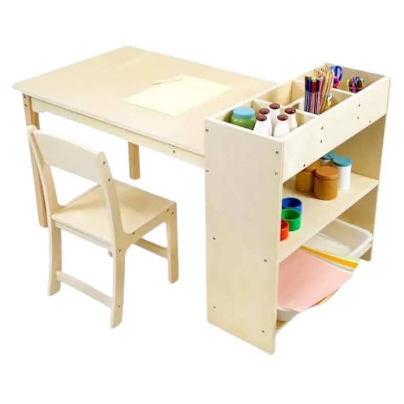 Kids Birch Wooden Activity Craft Art Table And Chair Set 1