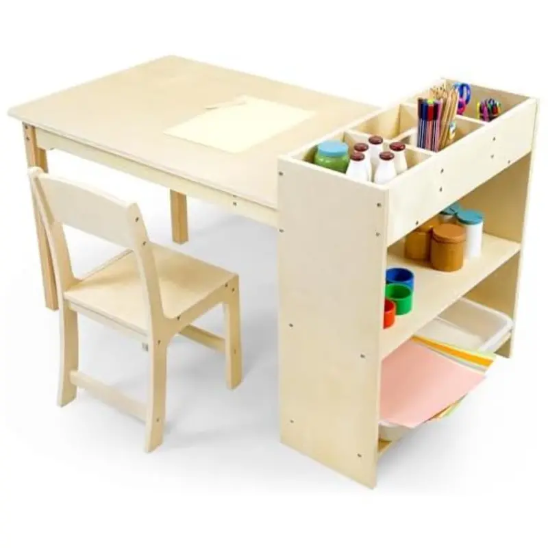 Kids Birch Wooden Activity Craft Art Table And Chair Set 1