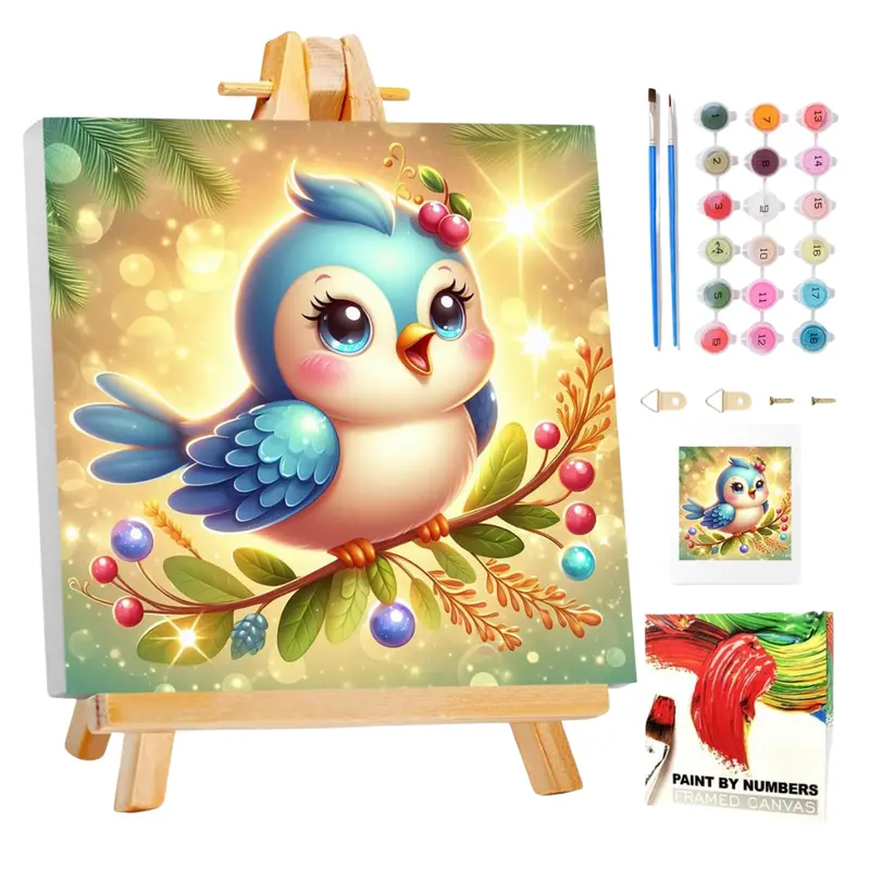 Kids Paint By Numbers Bird Art Kit With Frame And Easel 1