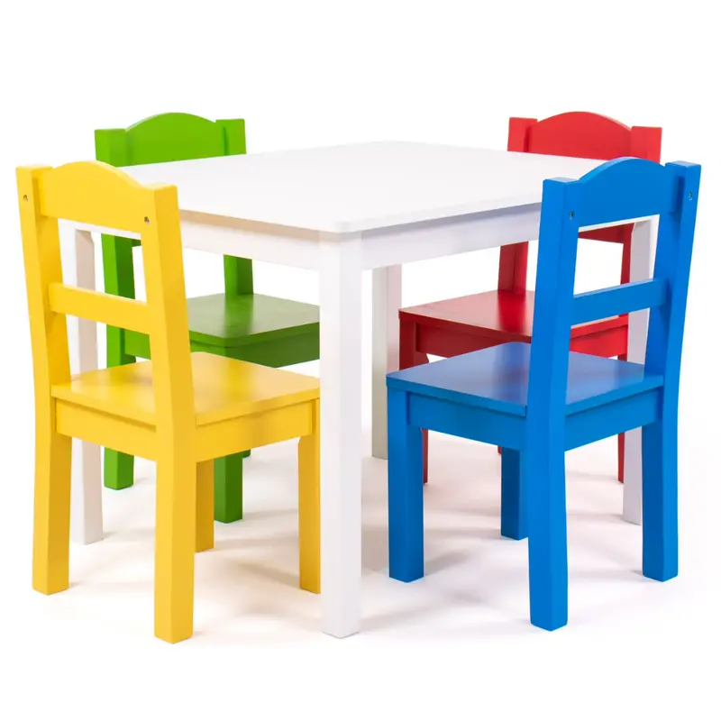Kids Sturdy Durable Wooden Table And 4 Chairs Set 1