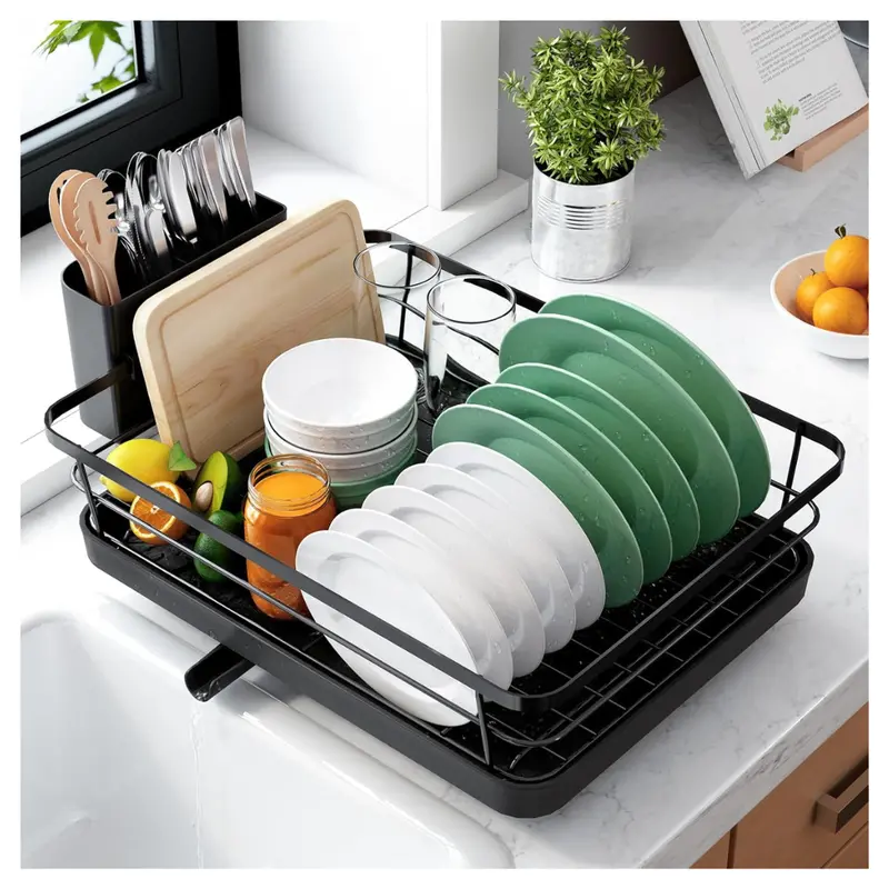 Kitsure Durable Stainless Steel Dish Drying Rack With Cutlery Holder 1