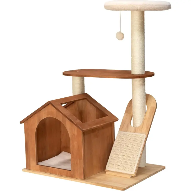 Kitty City Two-Level Wooden Cat Tower With Hideaway 1