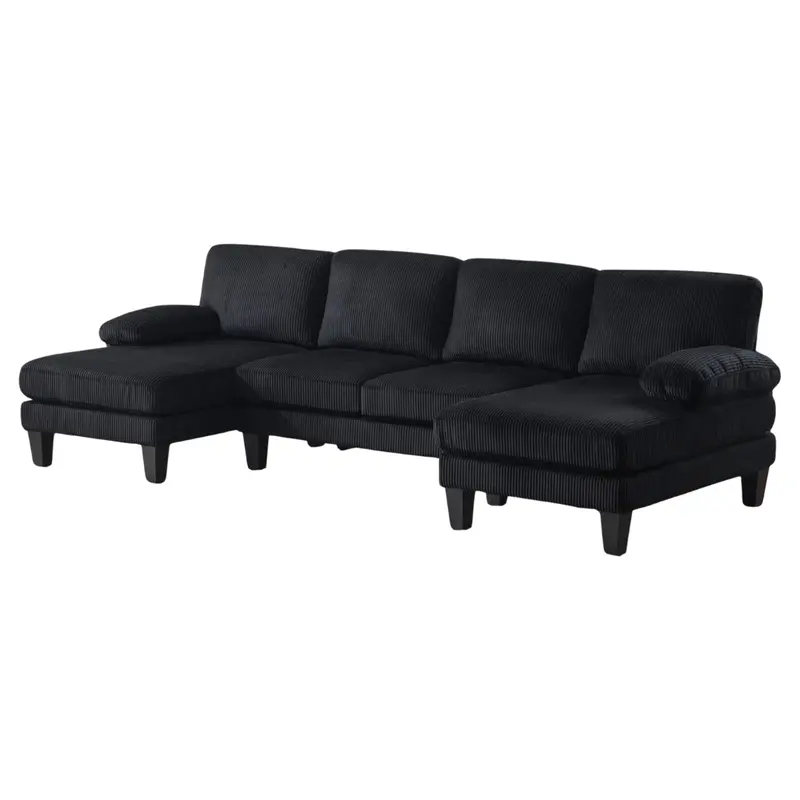 Ktaxon 111" Corduroy U-Shaped Sectional Sofa With Double Chaise 1