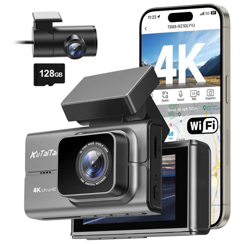 Kutaitai 4K Dash Cam Front And Rear With Wi-Fi Gps Free 128Gb Card 1