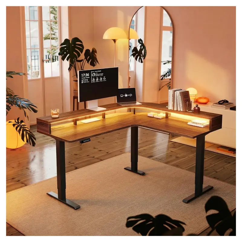 L Shaped 2-Tier Height Adjustable Electric Standing Desk 1