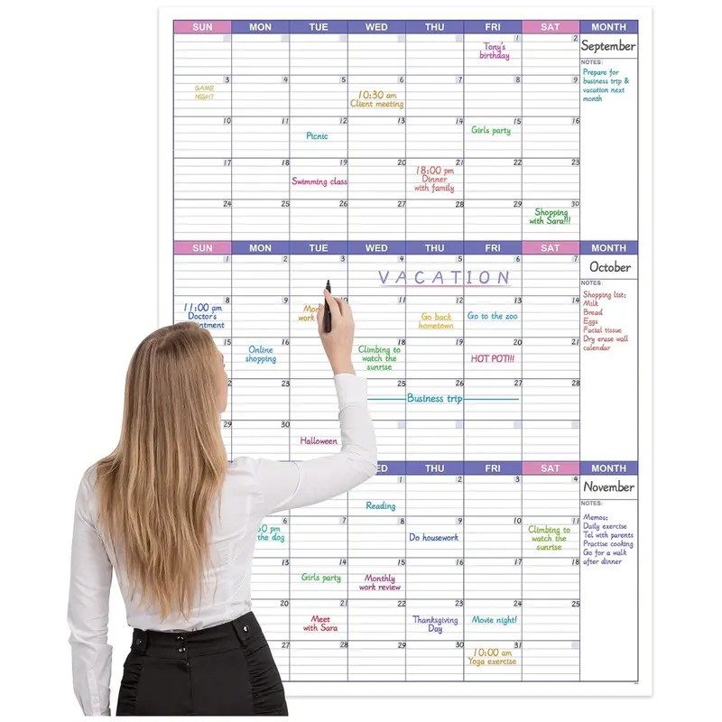 Large Dry Erase Undated 3 Month Calendar With 8 Stickers 1