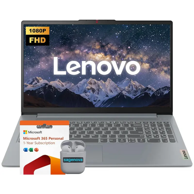 Lenovo Ideapad 15.6" Fhd Laptop (N100 / 4Gb Ram / 128Gb Ssd) + Microsoft 365 & Sagenova Earphones 1