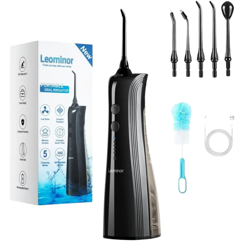 Leominor 230Ml Cordless Rechargeable Water Dental Flosser (Black) 1