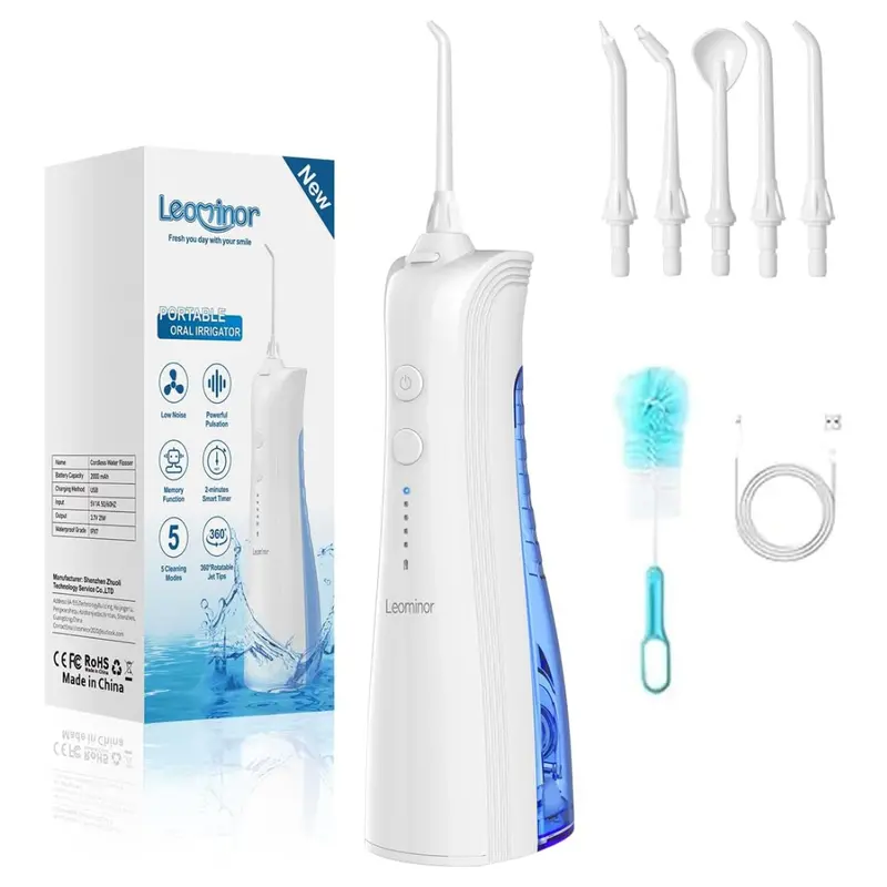 Leominor Cordless Portable Water Dental Flosser With 5 Modes 1