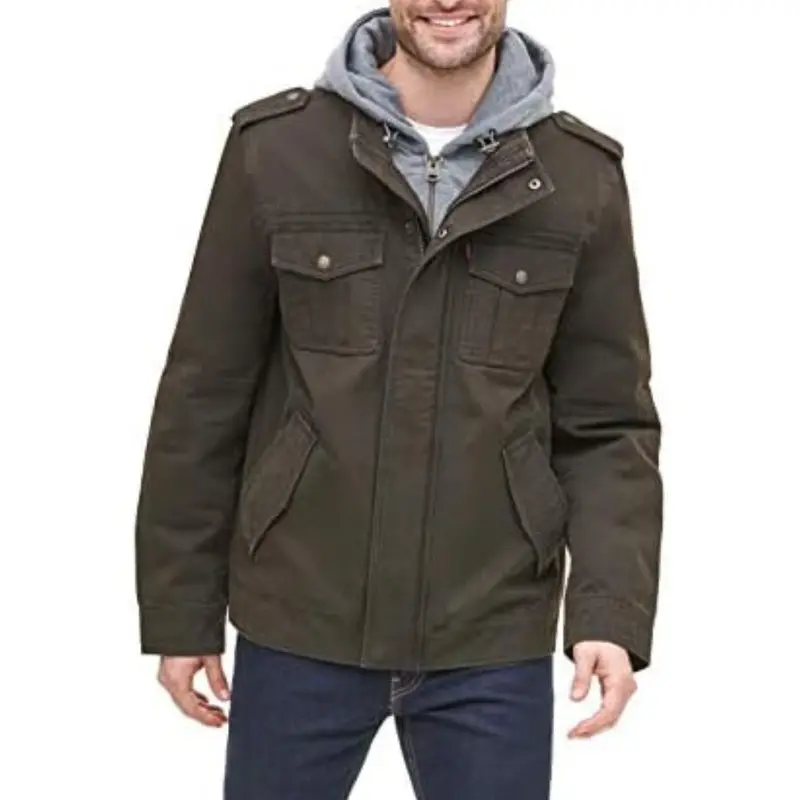Levi's Men's Washed Cotton Hooded Military Jacket 1