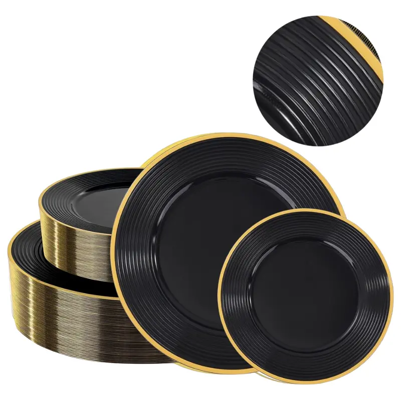 Liacere 100-Pieces Blue & Gold Heavy Duty Disposable Plates 1