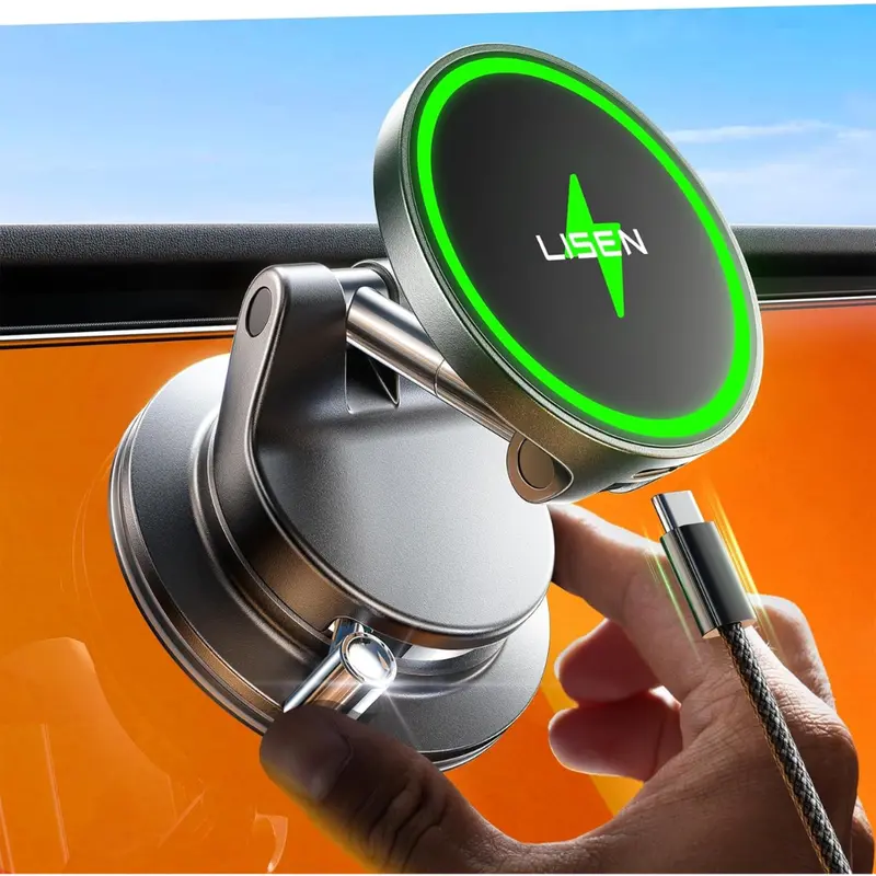 Lisen 15W Magsafe Wireless Car Mount Charger With Suction Cup 1
