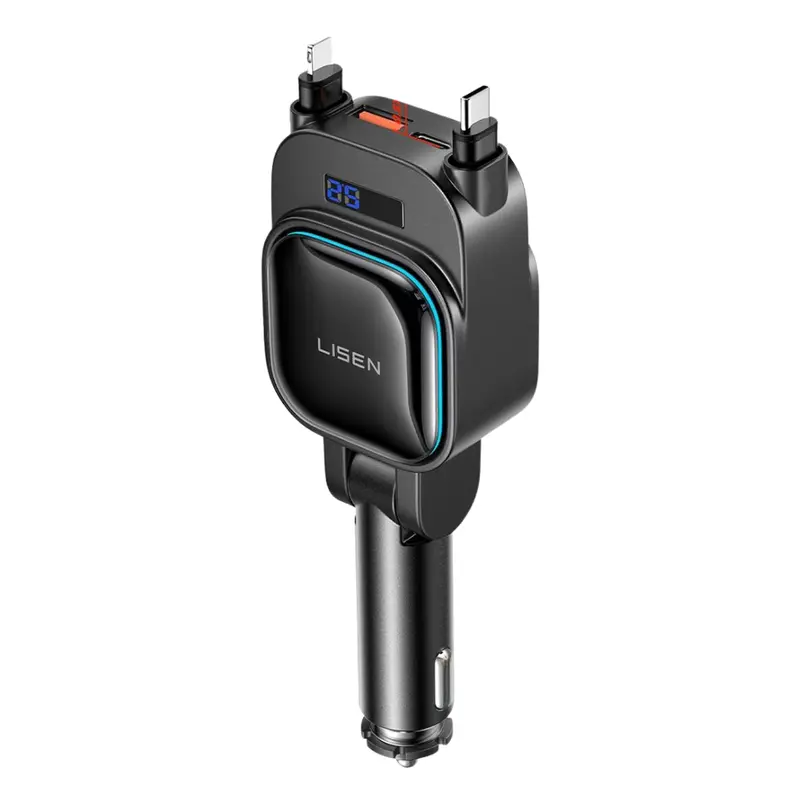 Lisen 4-In-1 Up To 96W Car Charger W/ Retractable Usb-C + L Cable 1