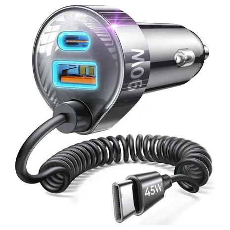 Lisen 90W Usb-C Car Charger With Built-In Usb-C Coiled Cable 1