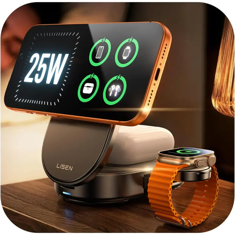 Lisen Qi2.2 25W 3-In-1 Usb-C Magnetic Wireless Charging Station 1